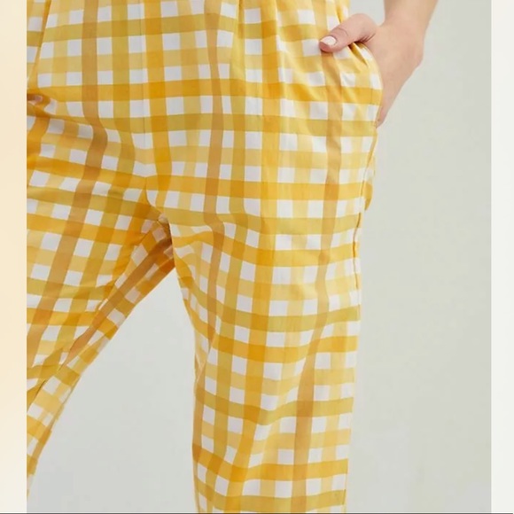 S/W/F x Anthropologie Jolie Gingham Med 8/10 Yellow Tapered Check Cropped Pants - Picture 2 of 9